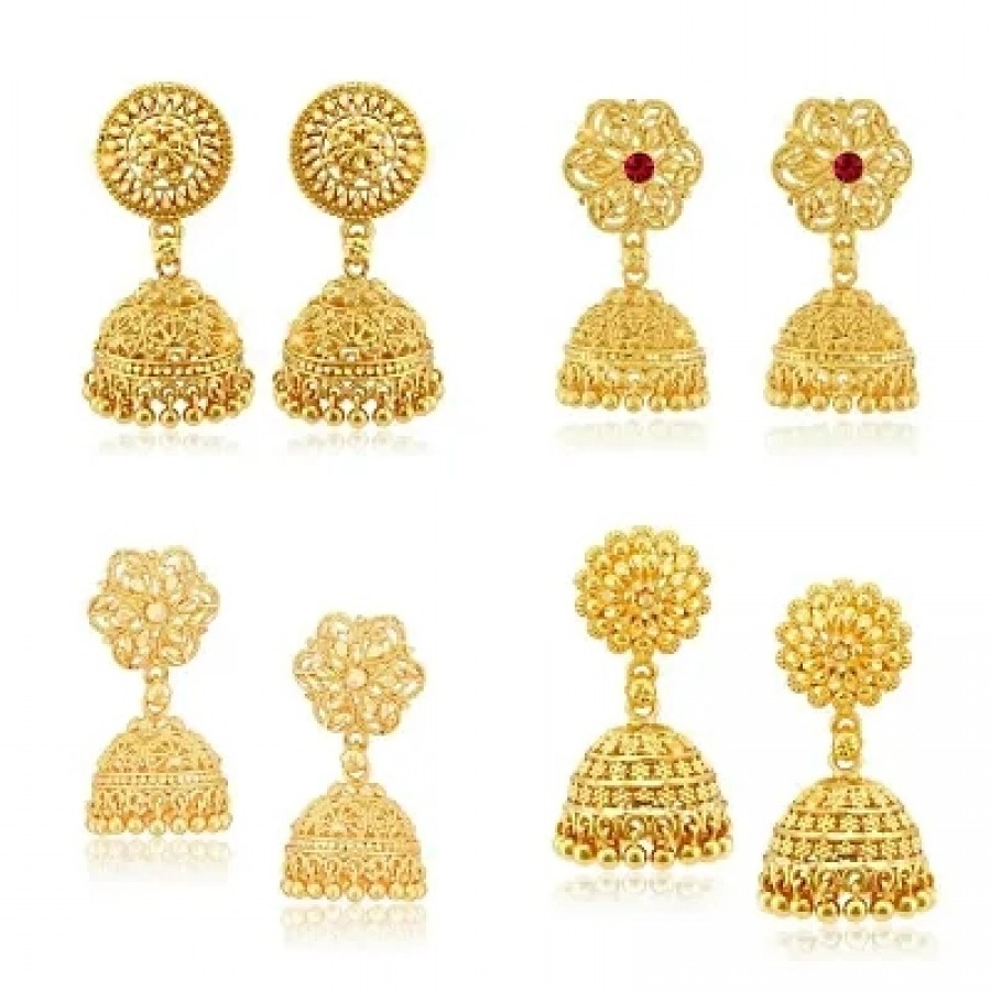 Traditional Alloy Gold Plated Combo Jhumki Earring for Women- 4 pair jhumki earring