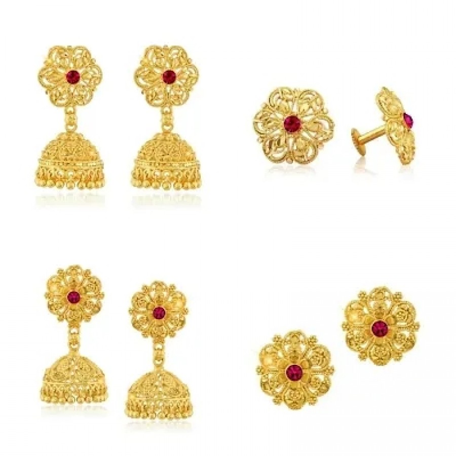 Traditional Alloy Gold Plated Earring for Women Combo of 2 pair Jhumka Earring  2 pair Stud Earring