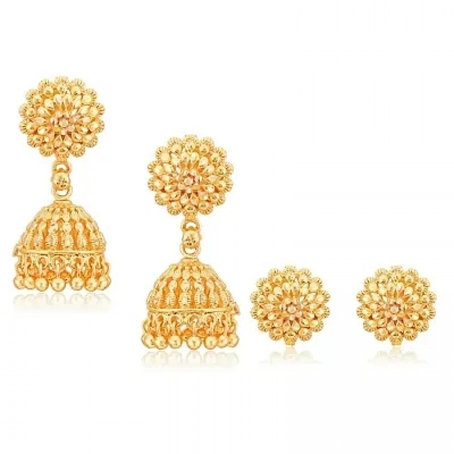 Traditional Alloy Gold Plated Earring for Women Combo of 2(1 pair stud earring  1 pair Jhumka earring )