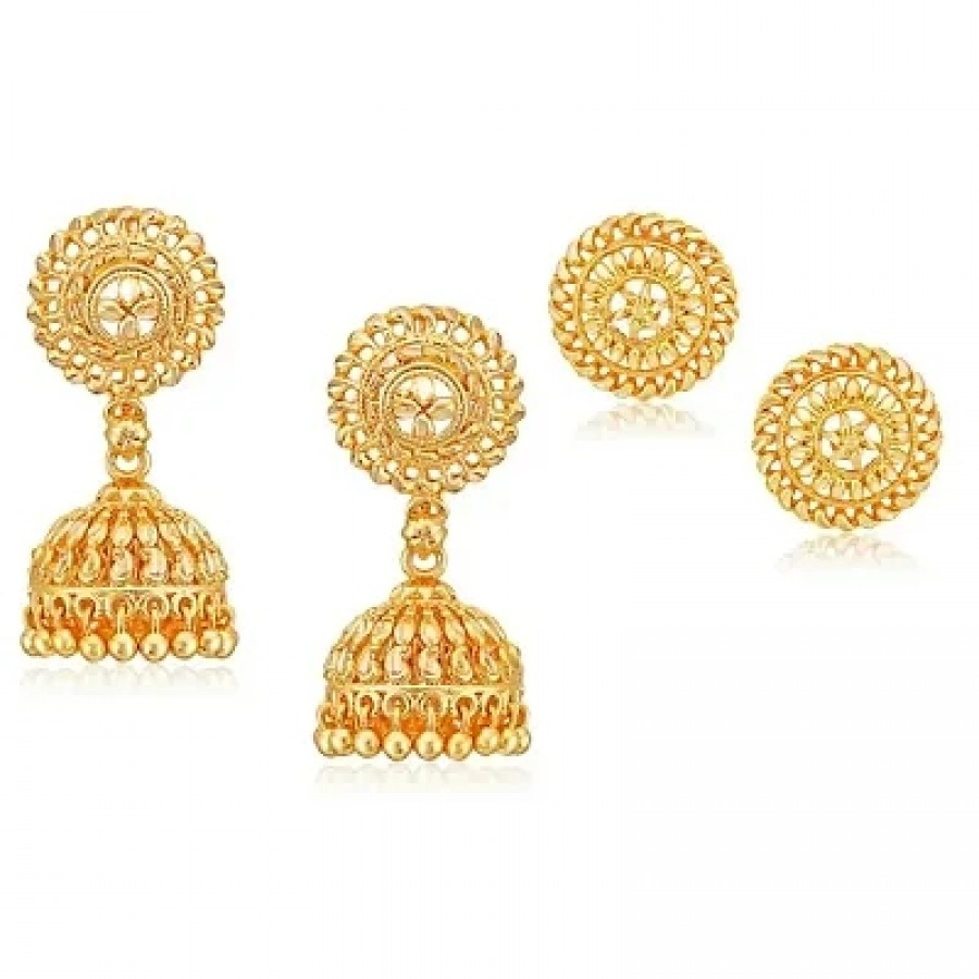 Traditional Alloy Gold Plated Earring for Women Combo of 2(1 pair stud earring  1 pair Jhumka earring )