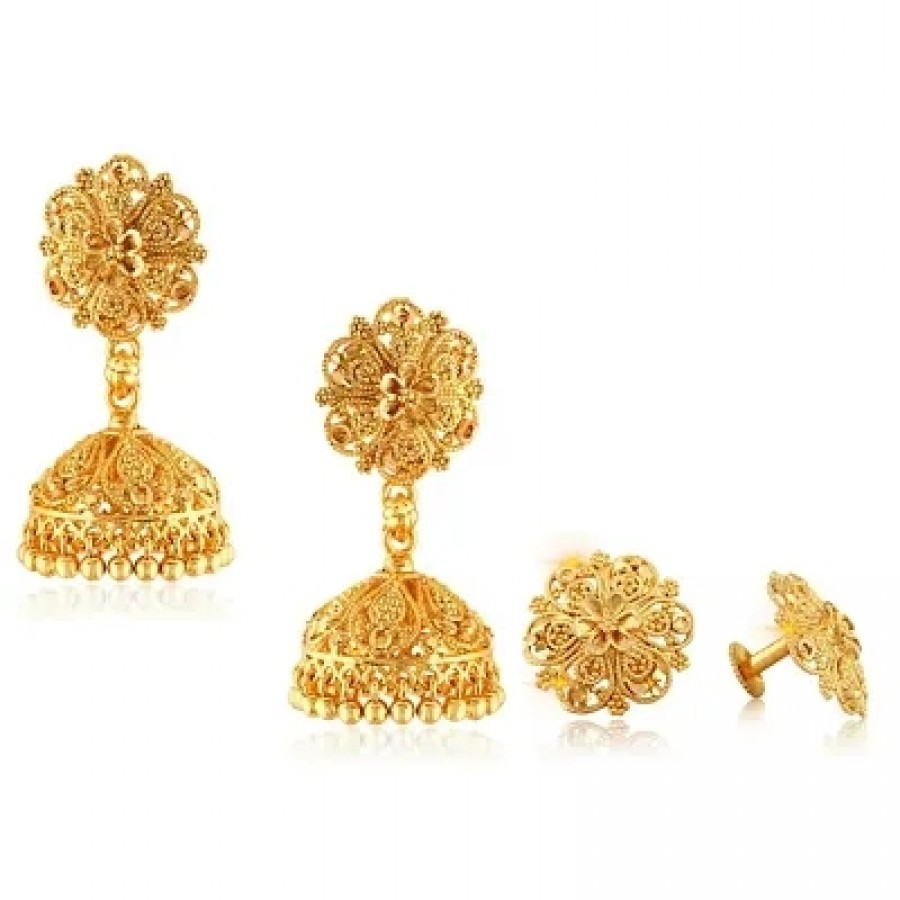 Traditional Alloy Gold Plated Earring for Women Combo of 2(1 pair stud earring  1 pair Jhumka earring )