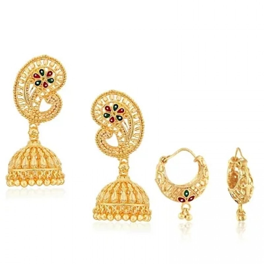 Traditional Alloy Gold Plated Earring for Women Combo of 2(1 pair stud earring  1 pair Jhumka earring )