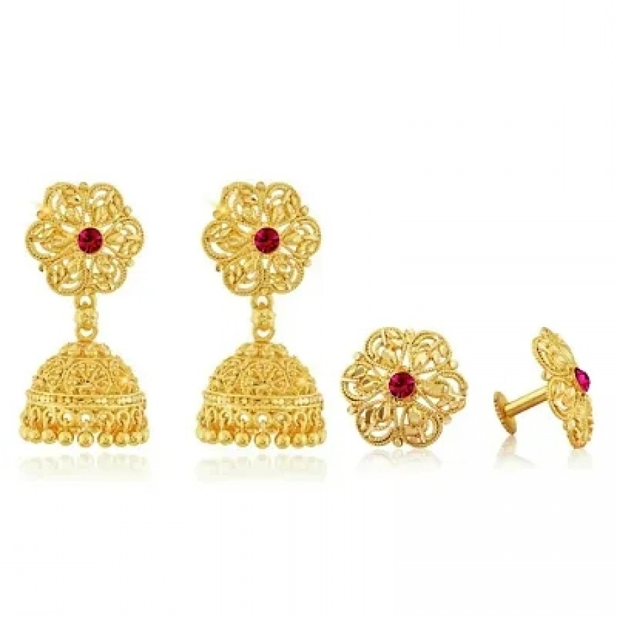 Traditional Alloy Gold Plated Earring for Women Combo of 2(1 pair stud earring  1 pair Jhumka earring )