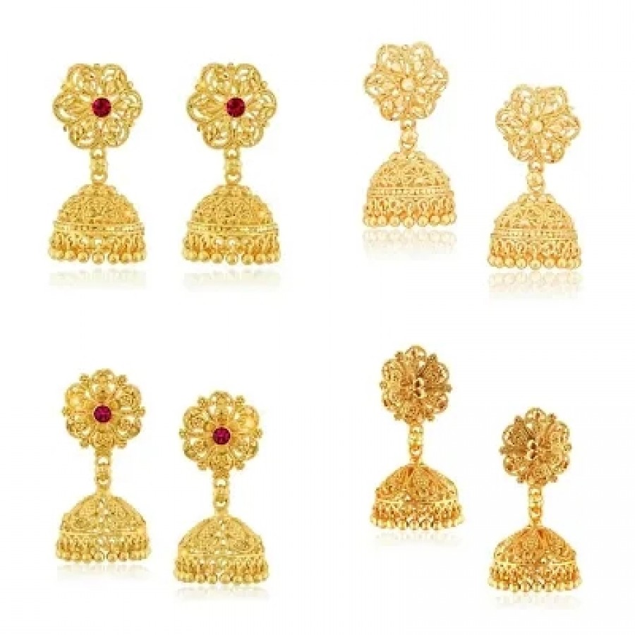 Traditional Alloy Gold Plated Jhumka Earring for Women Combo of 4