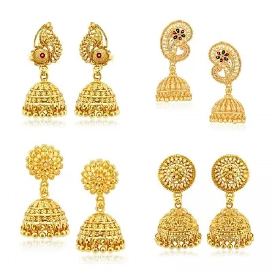 Traditional Alloy Gold Plated Jhumka Earring for Women Combo of 4