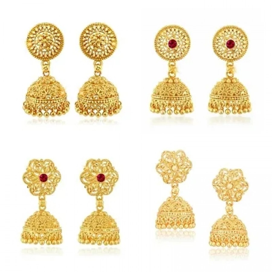 Traditional Alloy Gold Plated Jhumka Earring for Women Combo of 4