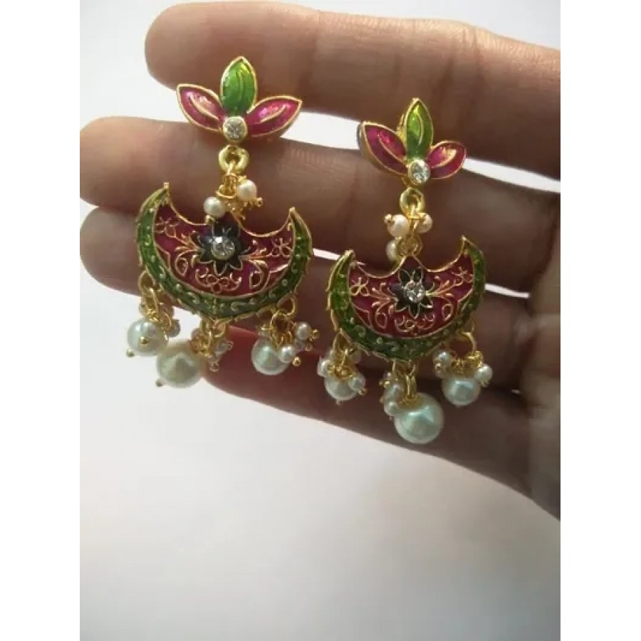 Trendy Brass Meenakari Kundan Earring for Women