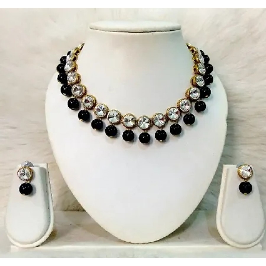 Black Alloy Pearl Choker Set