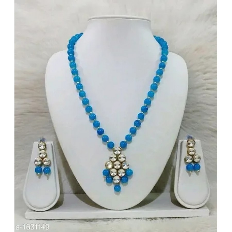 Blue Alloy Kundan Beads Nacklace Set