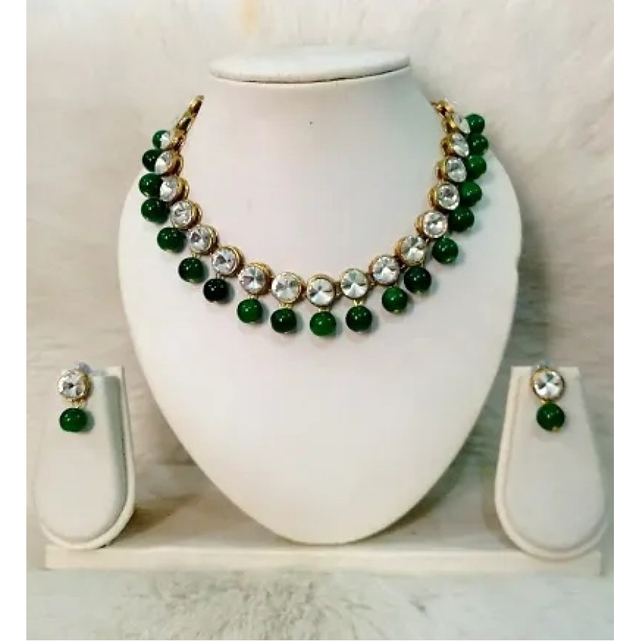 Green Alloy Pearl Choker Set