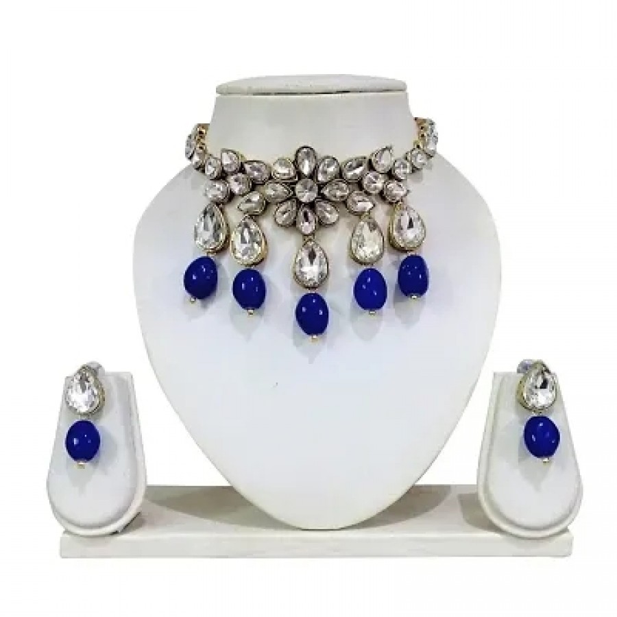 Kundan Chokar Necklace set with Earring Blue