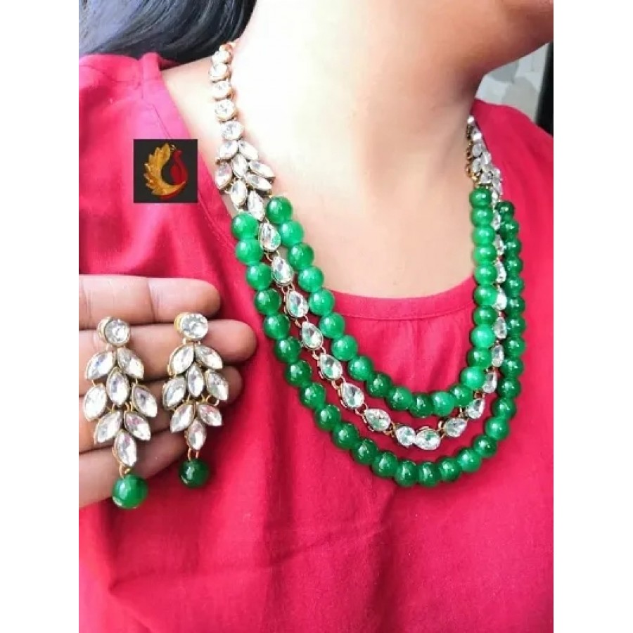 Kundan Coloured Beads Necklace with Earrings