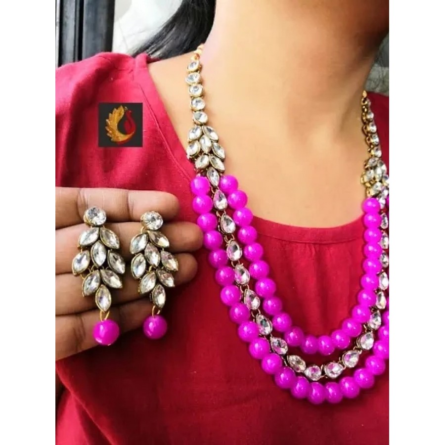 Kundan Coloured Beads Necklace with Earrings