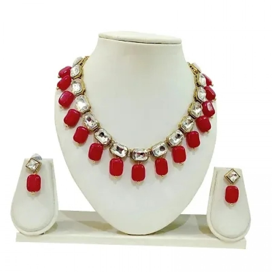 Kundan Square Stone Necklace set with Earring