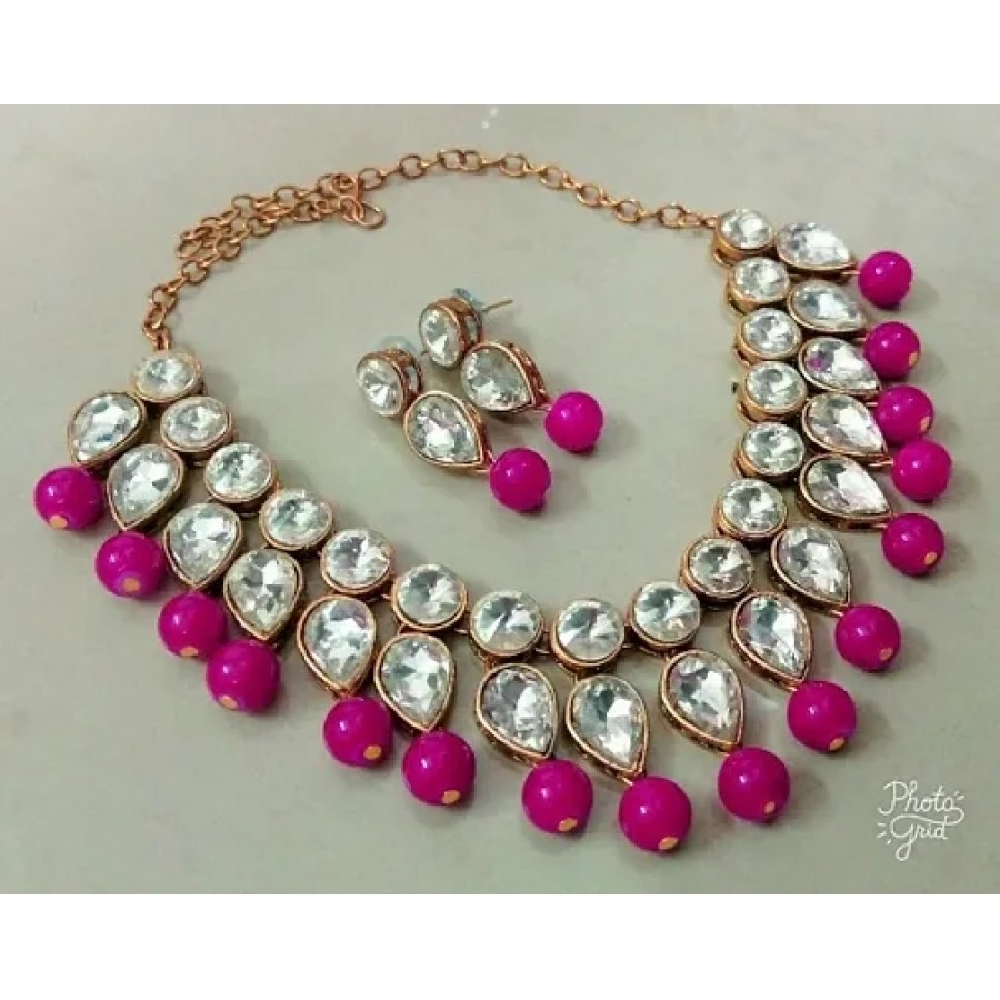 Kundan and Glass Beads Necklace set with Earring