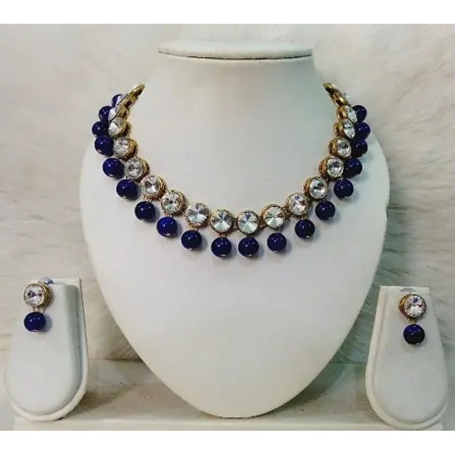 Navy Alloy Pearl Choker Set