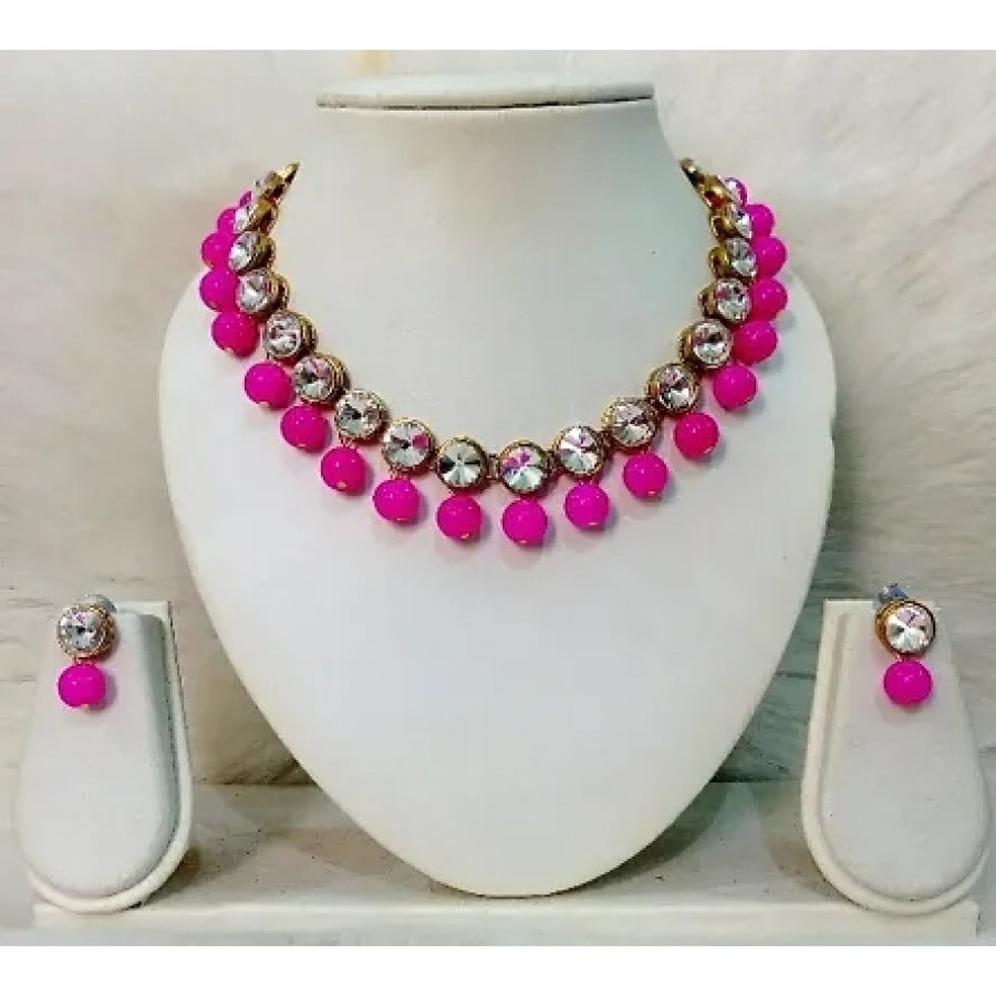 Pink Alloy Pearl Choker Set