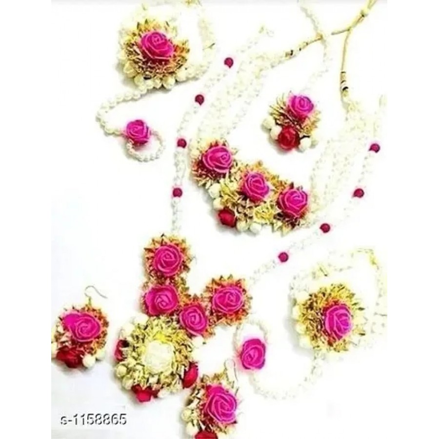 Pink Gota Patti Necklace, Earrings, Bracelet  Maang Tika for Women  Girls (Mehandi/Haldi)