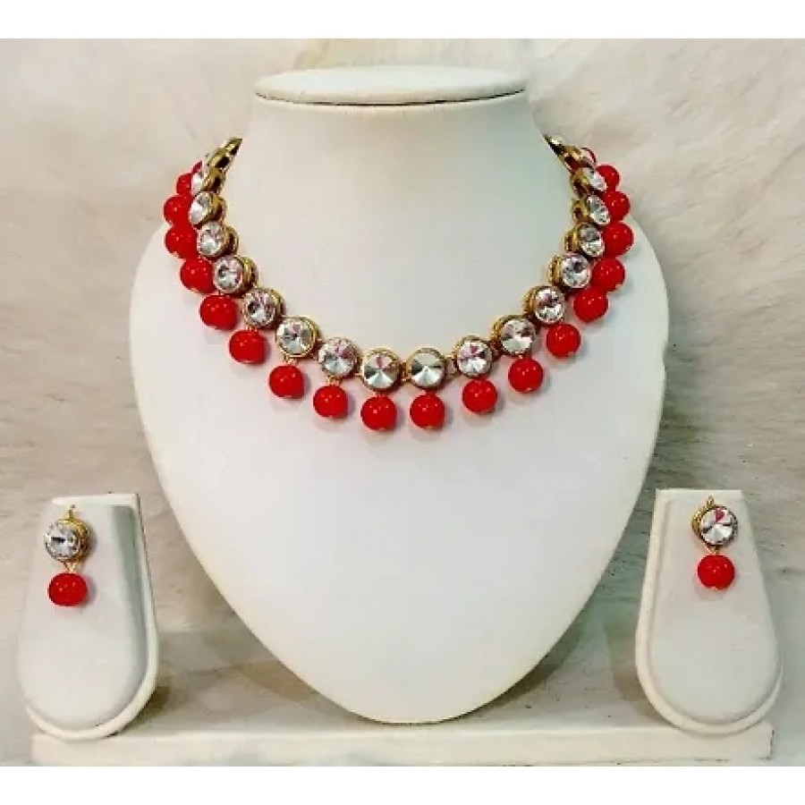 Red Alloy Pearl Choker Set