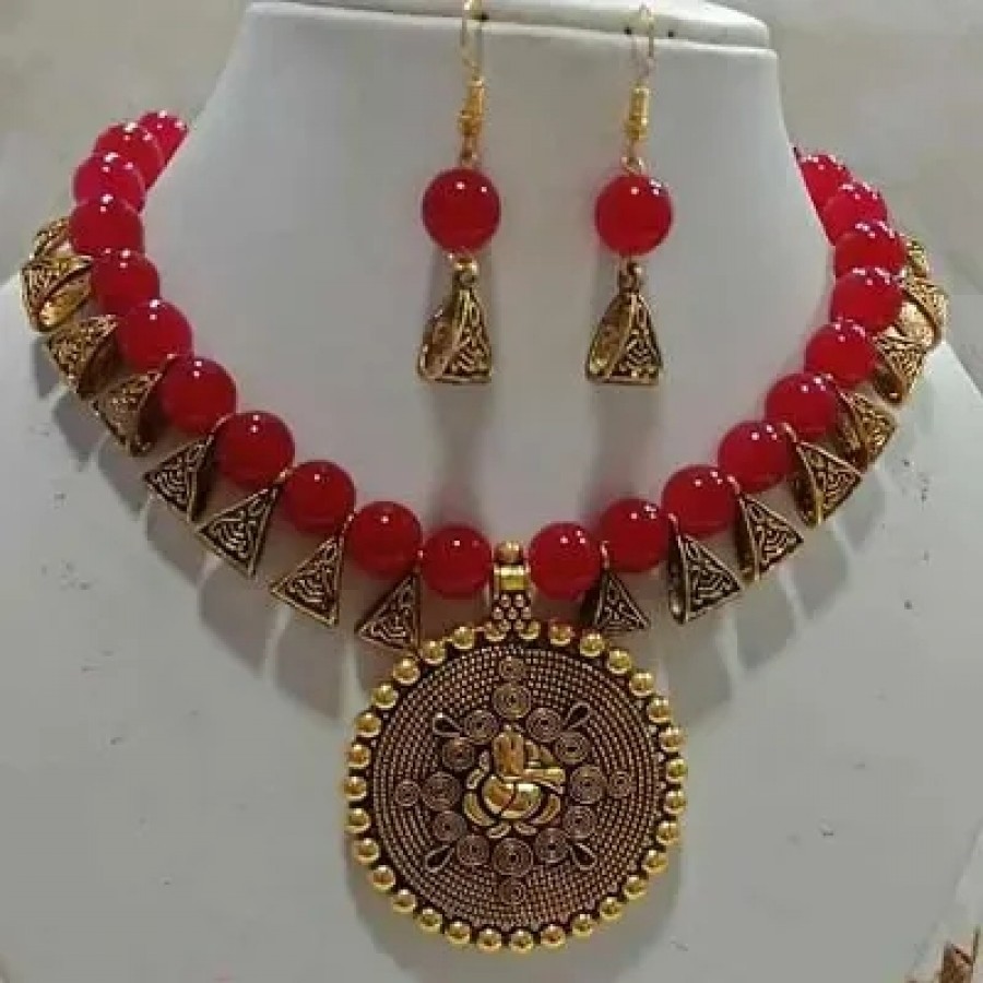 Red Glass Beads Necklace Set