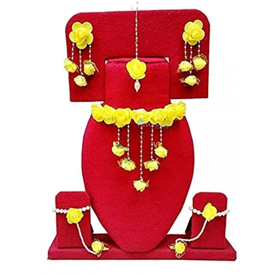 Yellow Gota Patti Necklace, Earrings, Bracelet  Maang Tika for Women  Girls (Mehandi/Haldi)