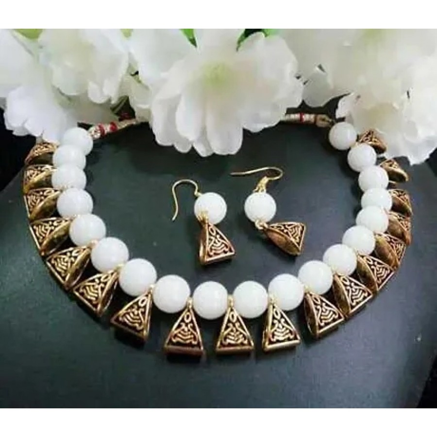 white beads necklace