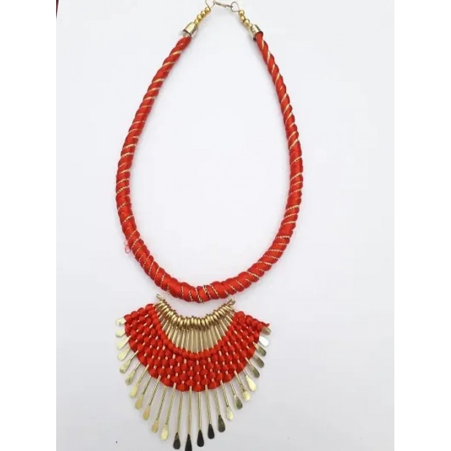 Red Fabric Tribal Necklace