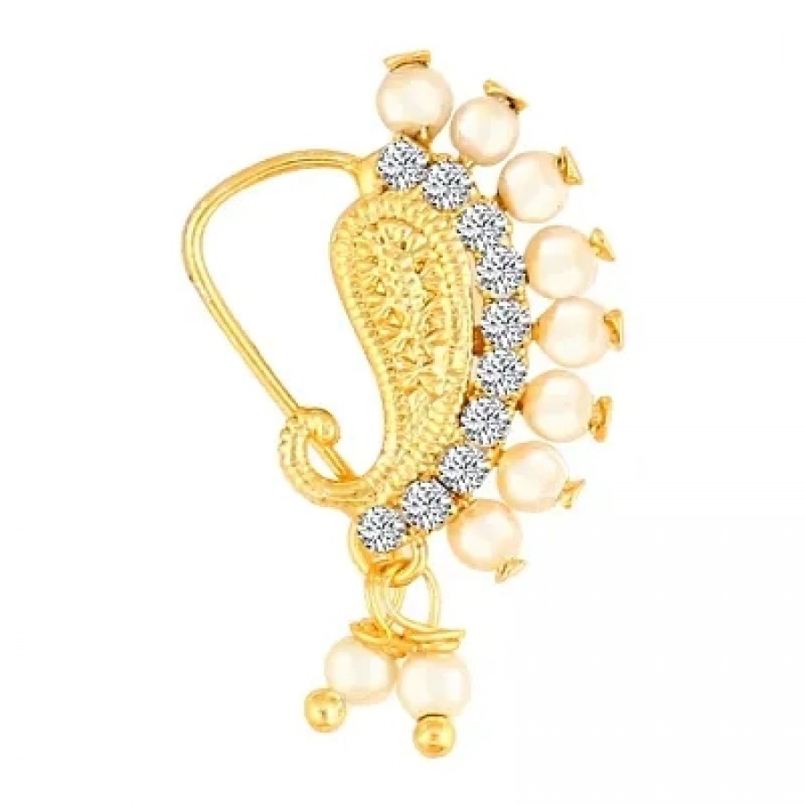 Gold Plated with Peals Alloy Maharashtrian Nath Nathiya./ Nose Pin for women