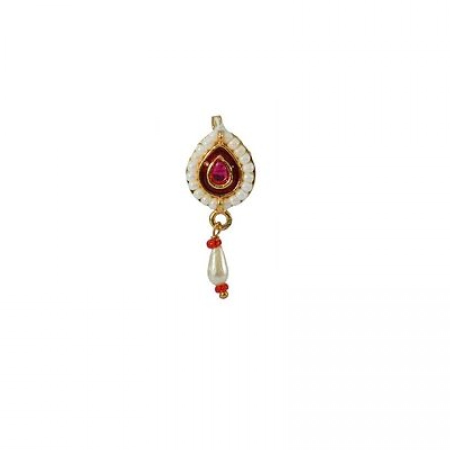 Traditional Maharashtrian Gold Beads Ruby Stone Gold Plated Nose Pin For Woman