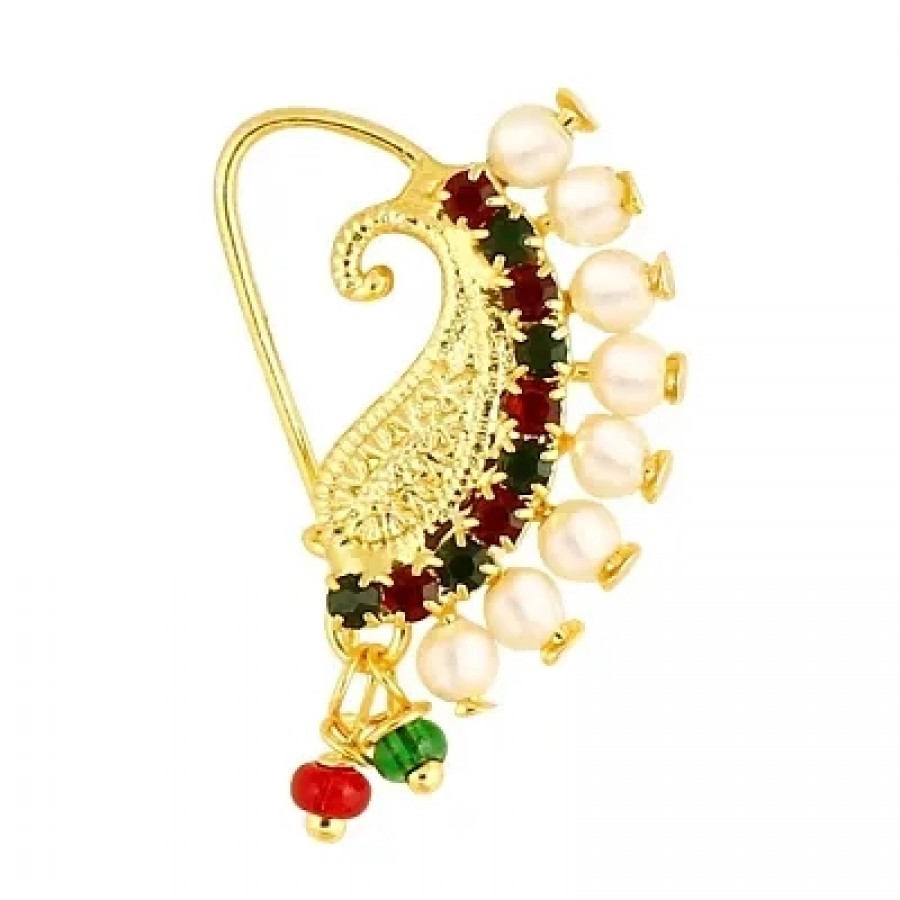 Traditional Wearing Gold Plated,Pearl With CZ,Tar Nose Ring (Tar)