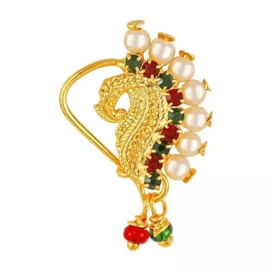 Traditional Wearing Gold Plated,Pearl With CZ,Tar Nose Ring (Tar)