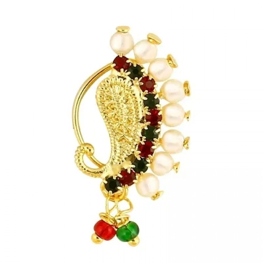 Trendy Gold Plated with Peals Alloy Maharashtrian Nath Nathiya./ Nose Pin for women