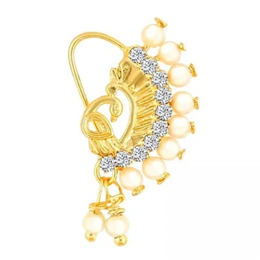 Trendy Gold Plated with Peals Alloy Maharashtrian Nath Nathiya./ Nose Pin for women