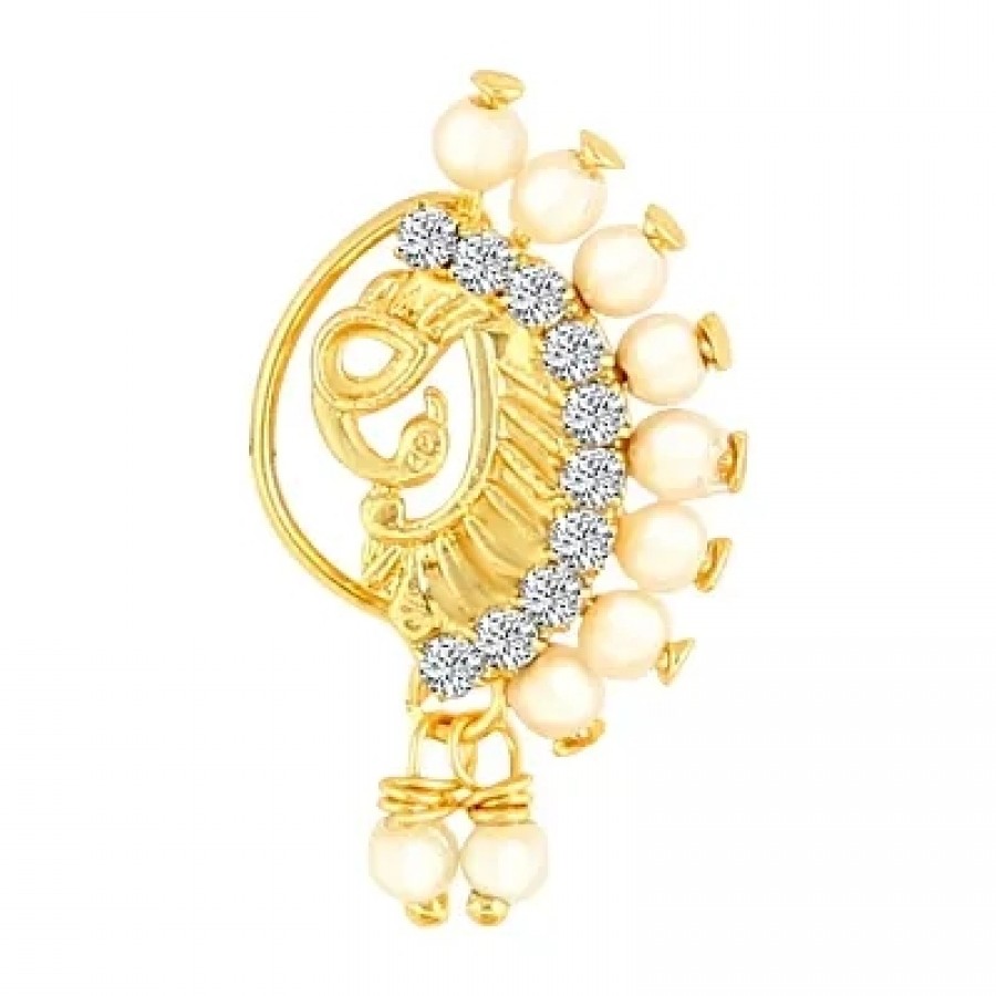 Trendy Gold Plated with Peals Alloy Maharashtrian Nath Nathiya./ Nose Pin for women