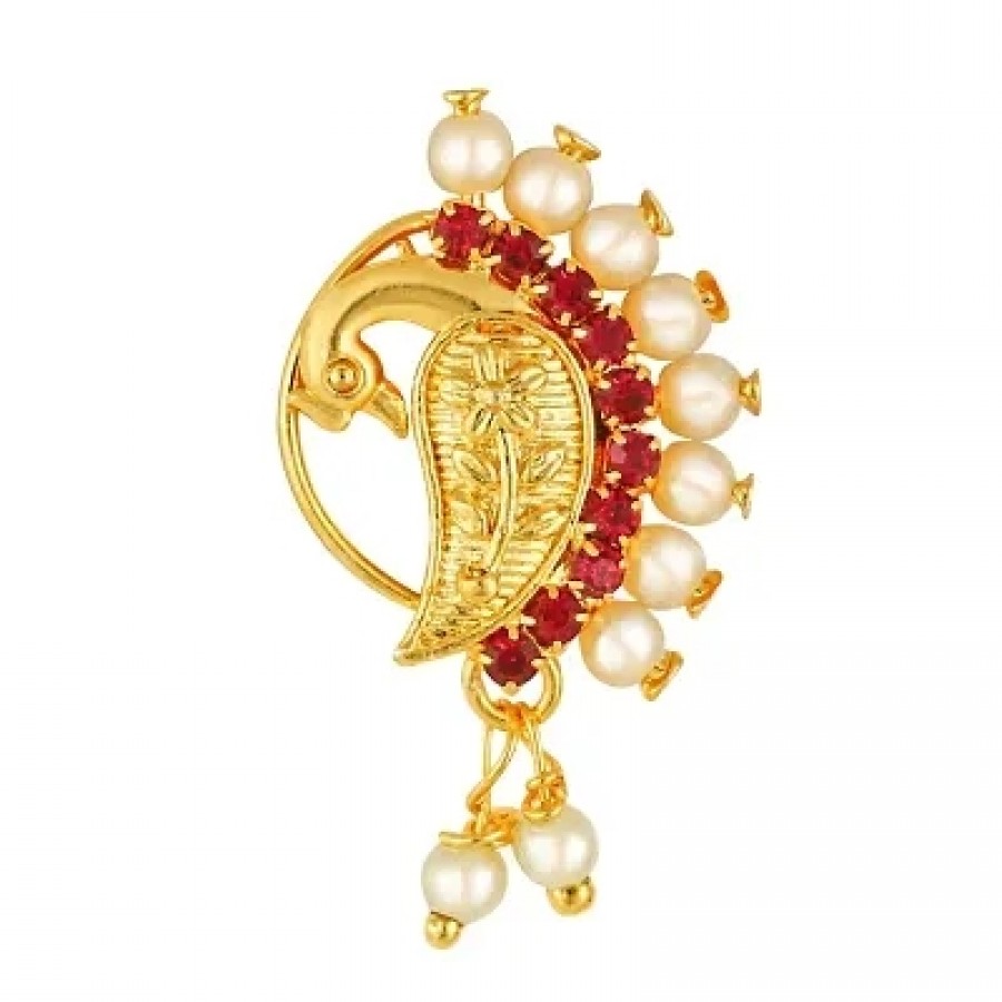 Trendy Gold Plated with Peals Alloy Maharashtrian Nath Nathiya./ Nose Pin for women