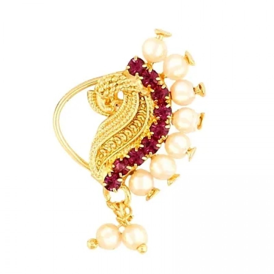 Trendy Gold Plated with Peals Alloy Maharashtrian Nath Nathiya./ Nose Pin for women