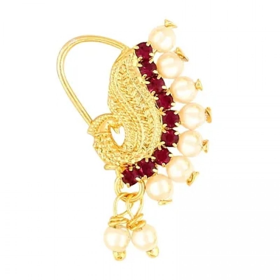 Trendy Gold Plated with Peals Alloy Maharashtrian Nath Nathiya./ Nose Pin for women