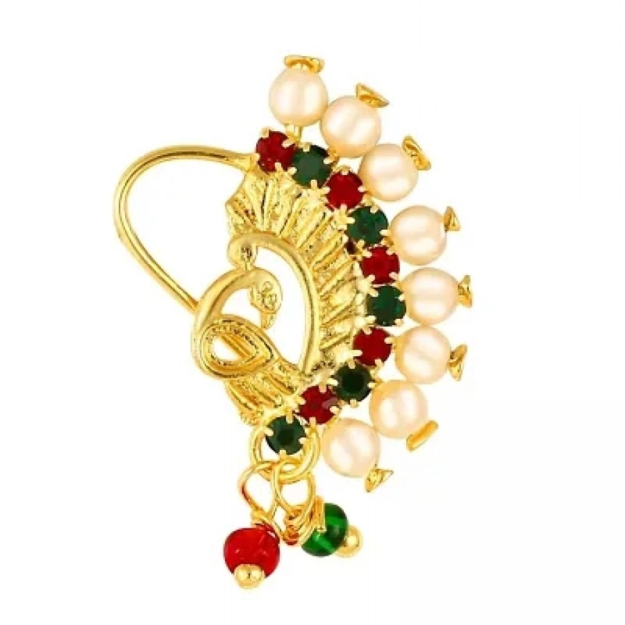 Trendy Gold Plated with Peals Alloy Maharashtrian Nath Nathiya./ Nose Pin for women