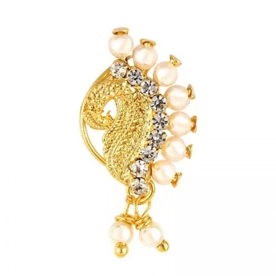 Trendy Gold Plated with Peals Alloy Maharashtrian Nath Nathiya./ Nose Pin for women