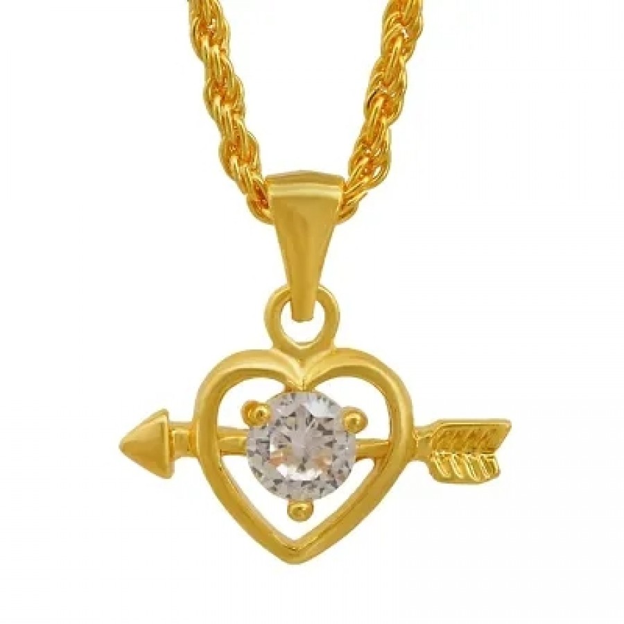 Gold Plated, White CZ Studded, Cupid Heart Shape Chain Pendant Fashion for Proposal, Engagement Gift