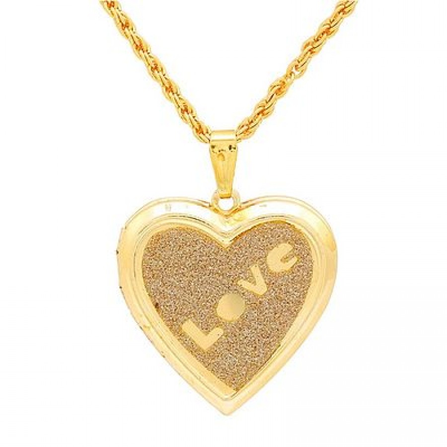 Gold Plated Yellow Drussy Foil Love Embossed openable Heart Locket Pendant