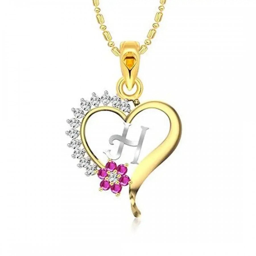 Golden Alloy Flower Heart Initial H Pendant For Womens