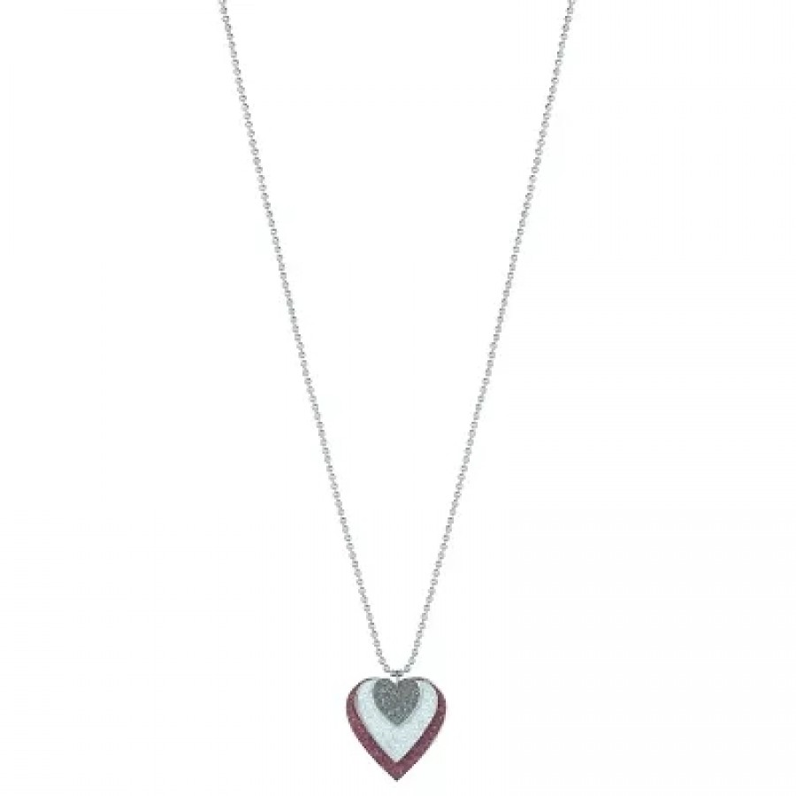 Silver Plated 3 Colour Flat Faux Drussy Heartshape Chain Pendant Necklace for Men and Women Brass Pendant