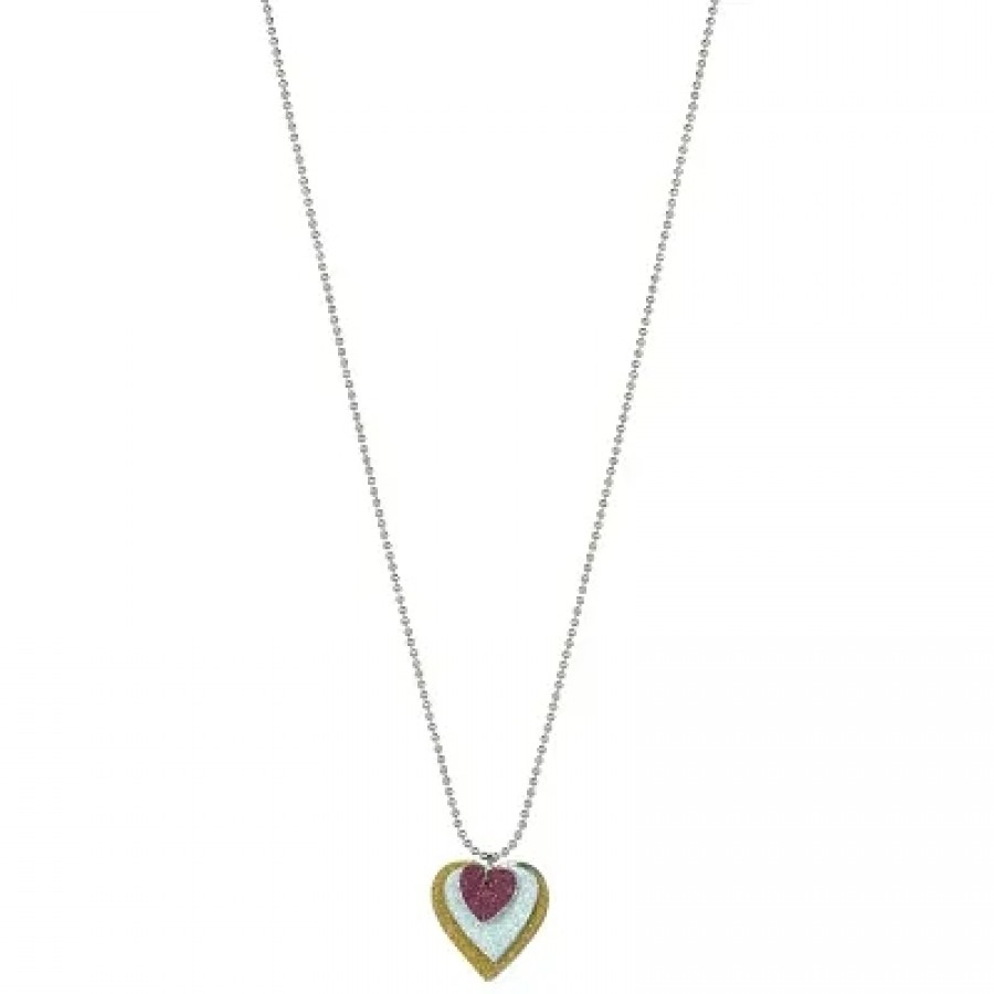 Silver Plated 3 Colour Flat Faux Drussy Heartshape Chain Pendant Necklace for Men and Women Brass Pendant