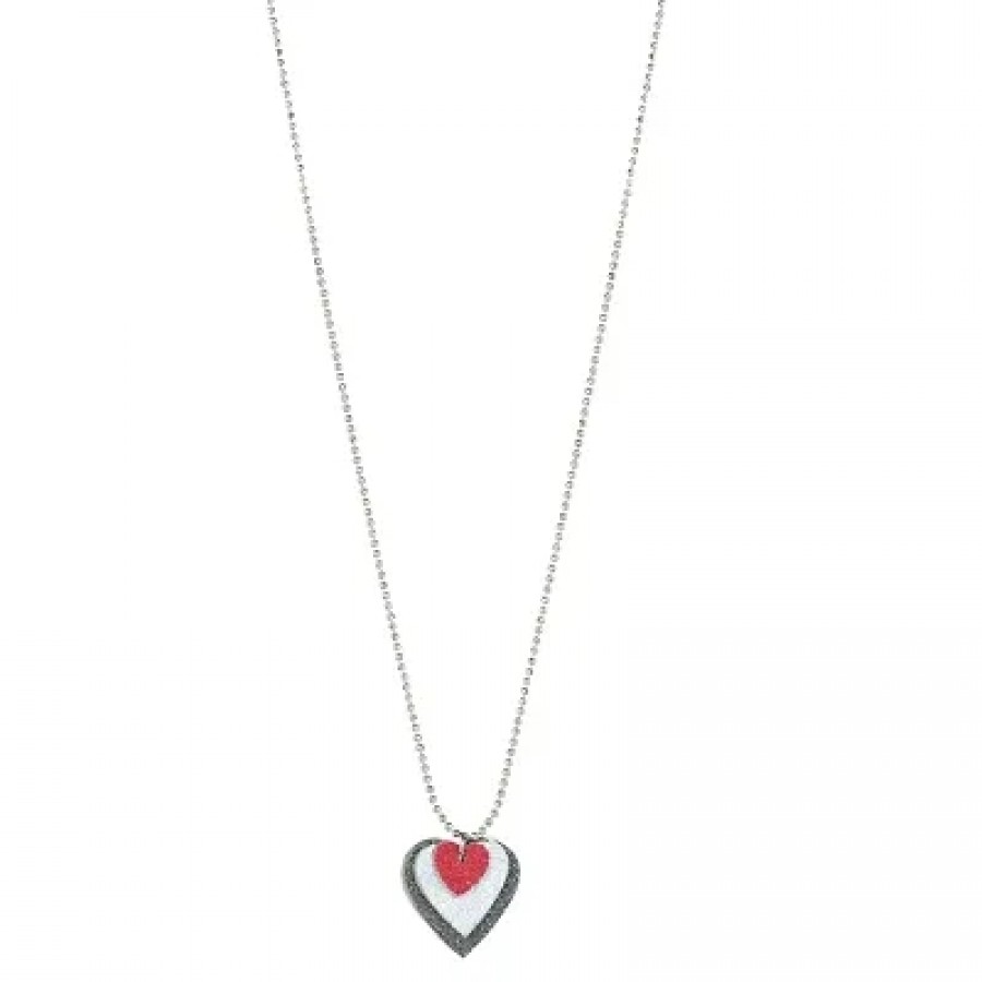 Silver Plated 3 Colour Flat Faux Drussy Heartshape Chain Pendant Necklace for Men and Women Brass Pendant