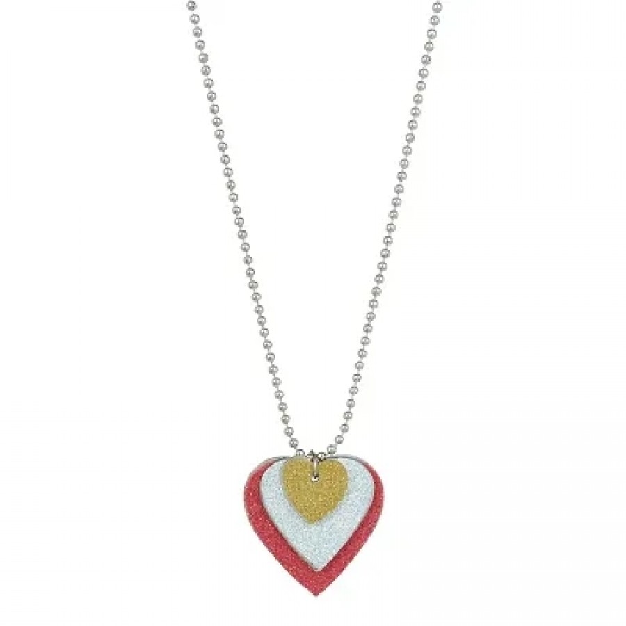 Silver Plated 3 Colour Flat Faux Drussy Heartshape Chain Pendant Necklace for Men and Women Brass Pendant