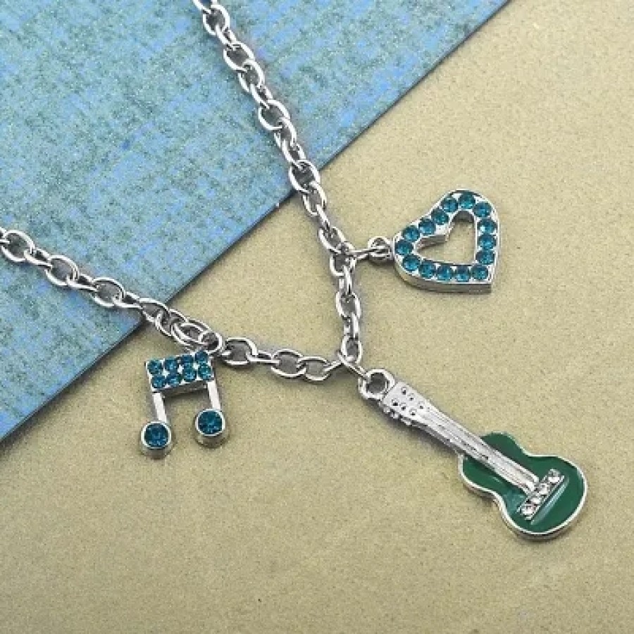 Silver Plated Blue heartshape with Green Guitar Fashion Pendant Men Women