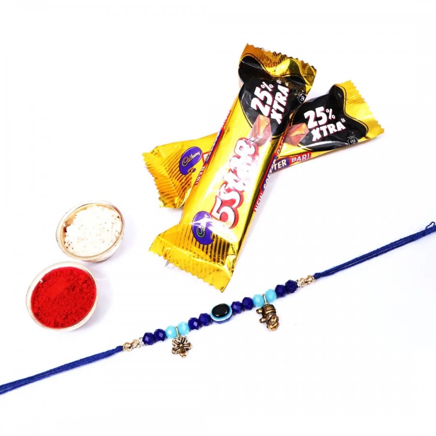 Blue Evil Eye Rakhi With 5 Star Chocolate Bar, 40G Pack Of 2 (RoliChawal)