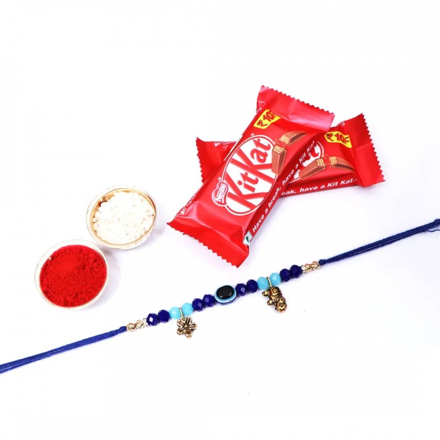 Blue Evil Eye Rakhi With Kitkat Chocolate 12.8Gm Pack Of 2 (RoliChawal)