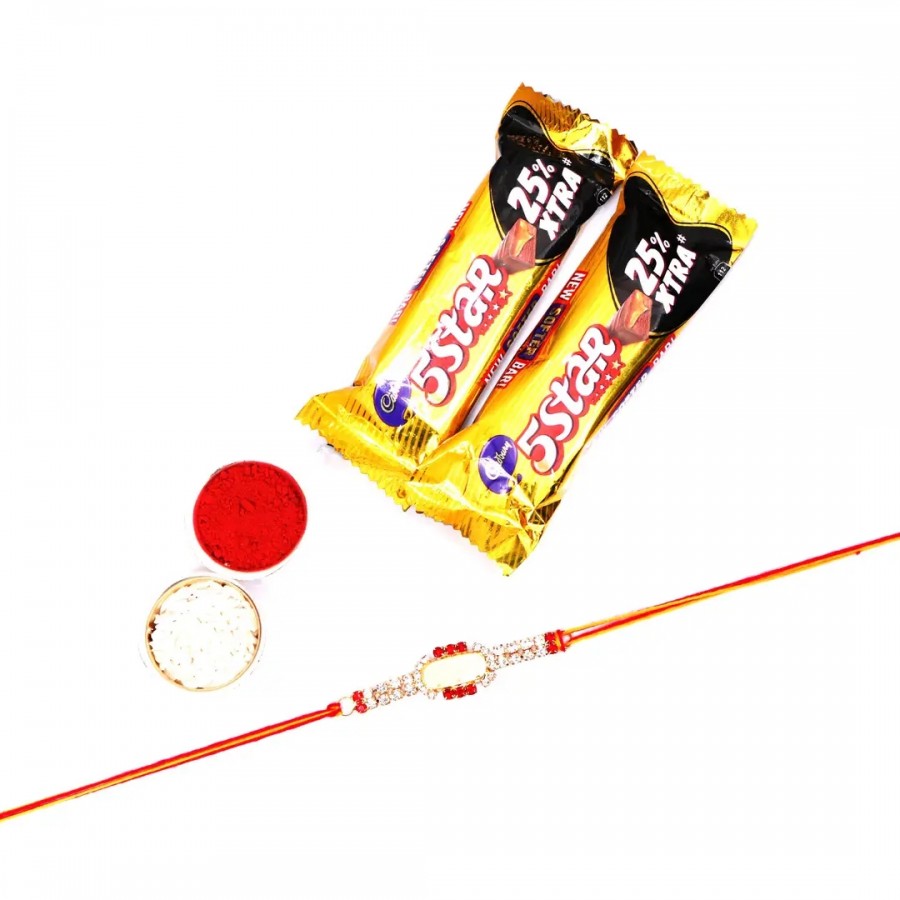 Brother Title Designer Rakhi Set Of 1 With 5 Star Chocolate Bar, 40G Pack Of 2 (RoliChawal)